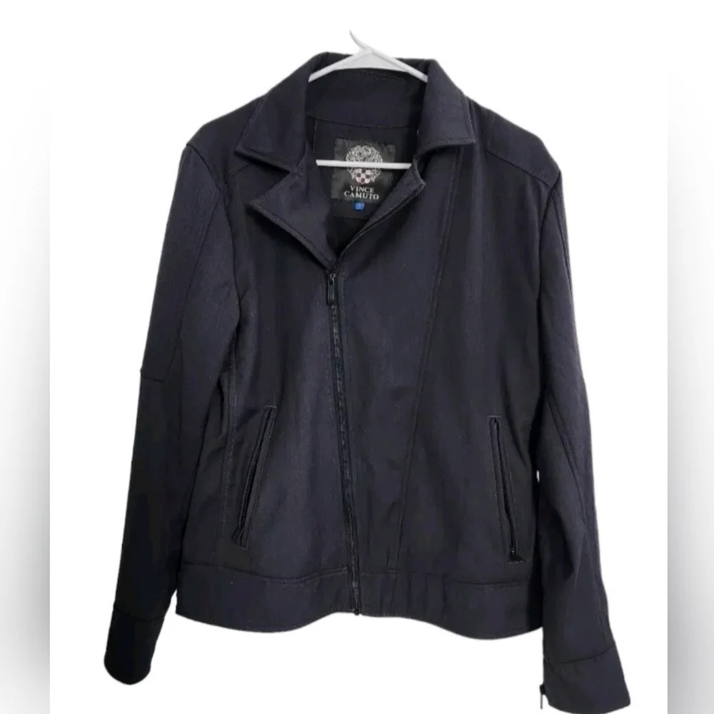Vince Camuto zip up navy blue soft shell Moto Jacket bikercore Woman small